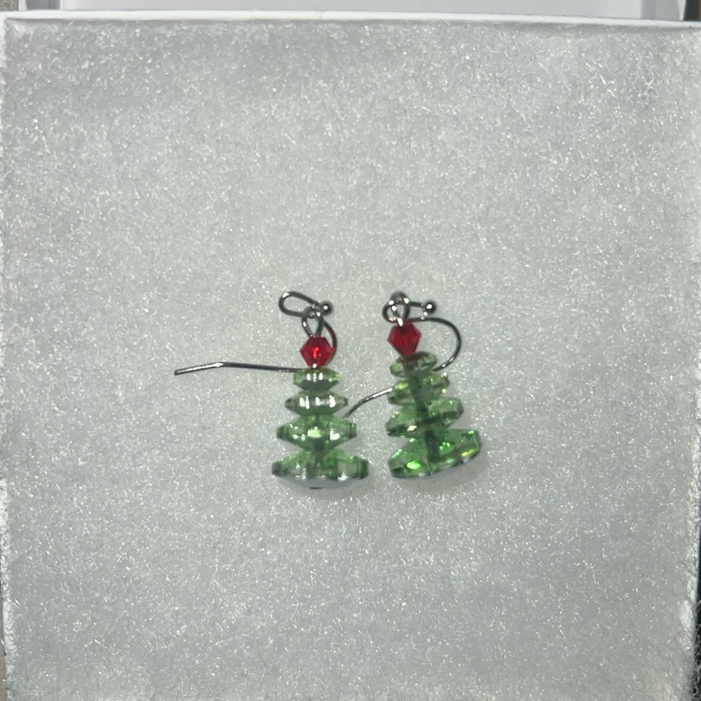 Green Christmas tree dangle earrings